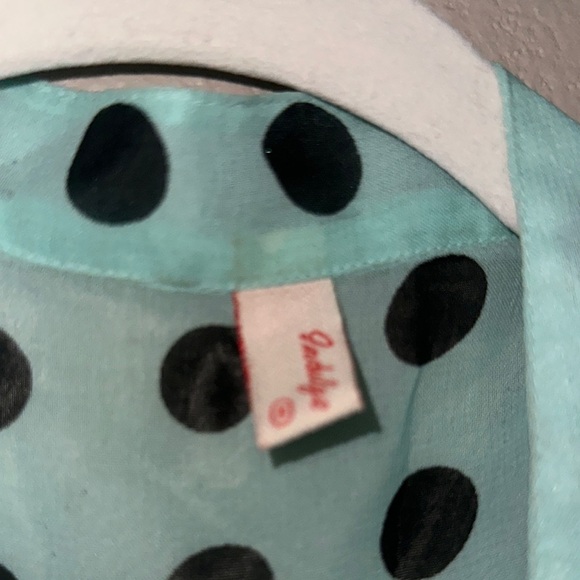 ALLOY Mint Polka Dot 3/4 Sleeve Button Down Margot Blouse - Picture 2 of 6